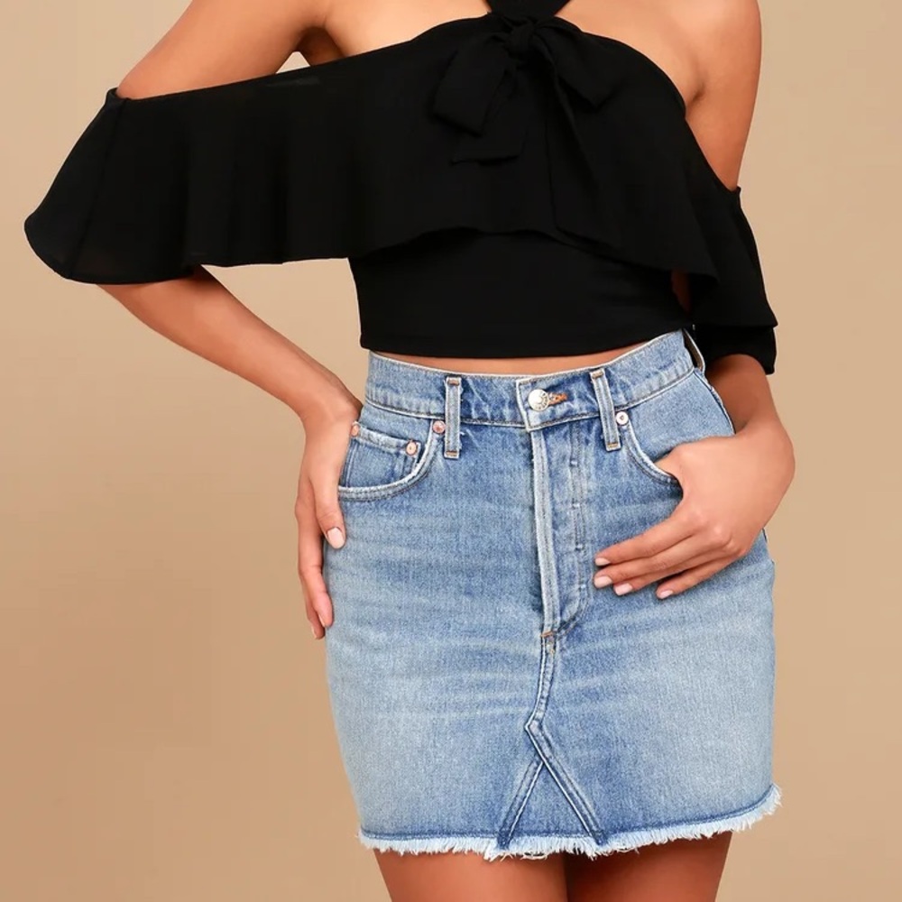 AGOLDE Quinn Denim Skirt NWT Size 29 – High-Rise, Raw Hem, Premium Denim